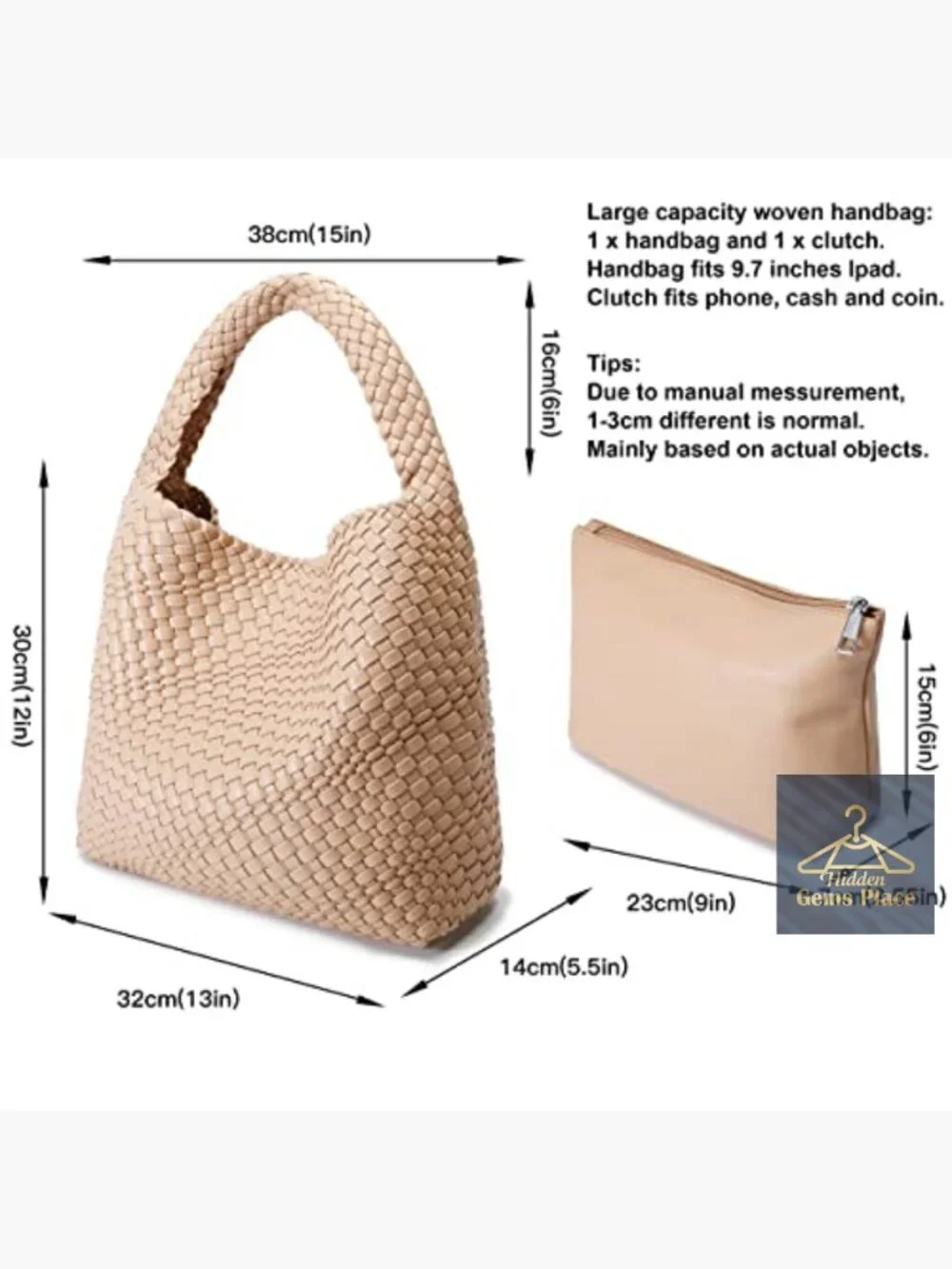 Vegan Leather Woven Hobo Bag Shoulder Tote Large Capacity